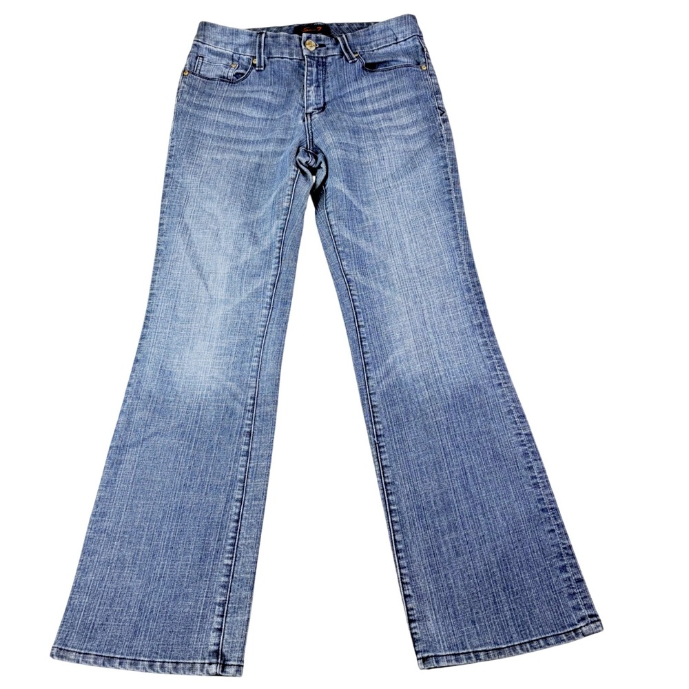 Seven7 Size 8 Blue Bootcut Jeans Mid Rise Embroidered Pockets Y2K Boho Western